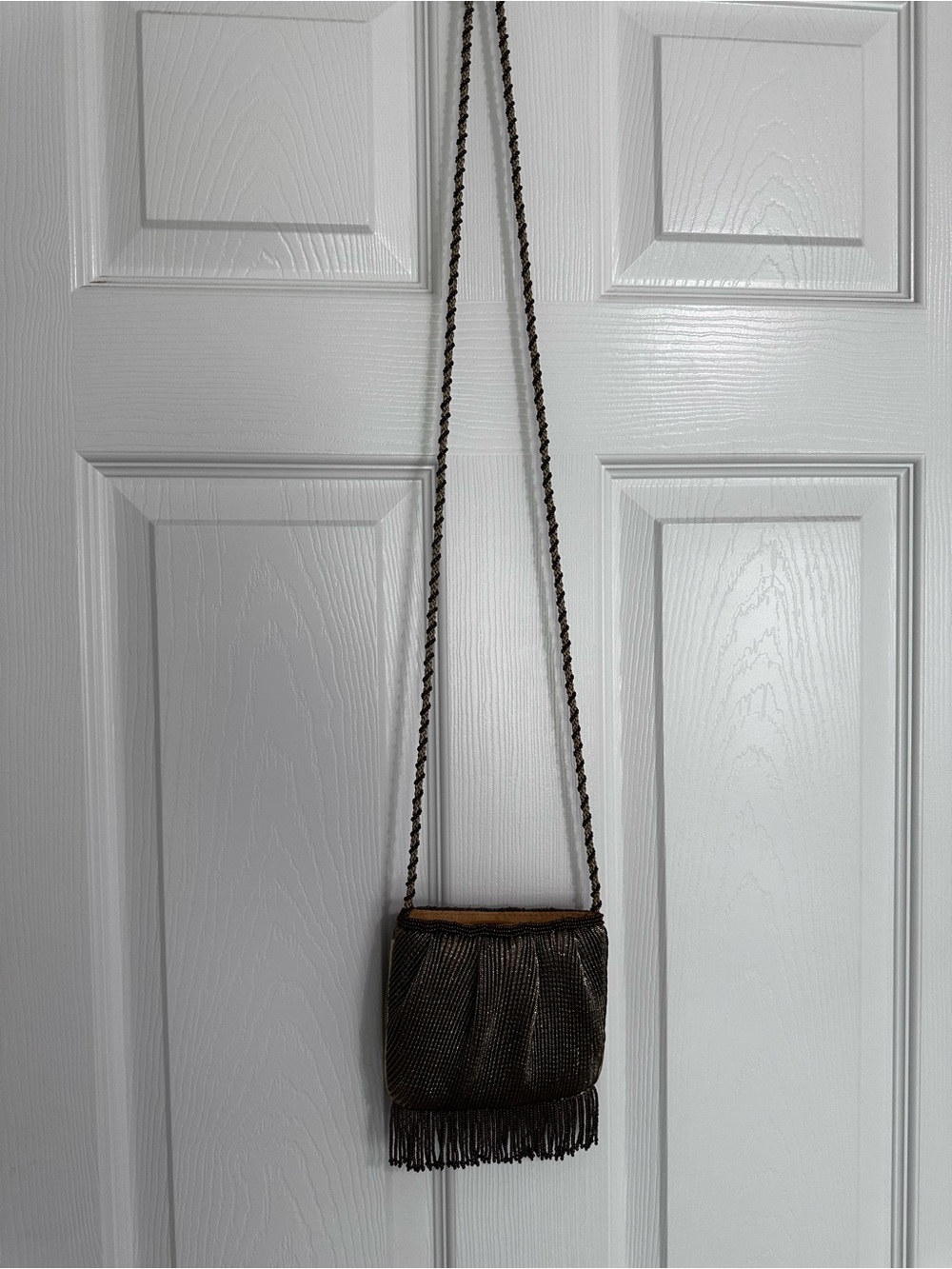 Beaded Fringe Mini Crossbody Bag in Brown